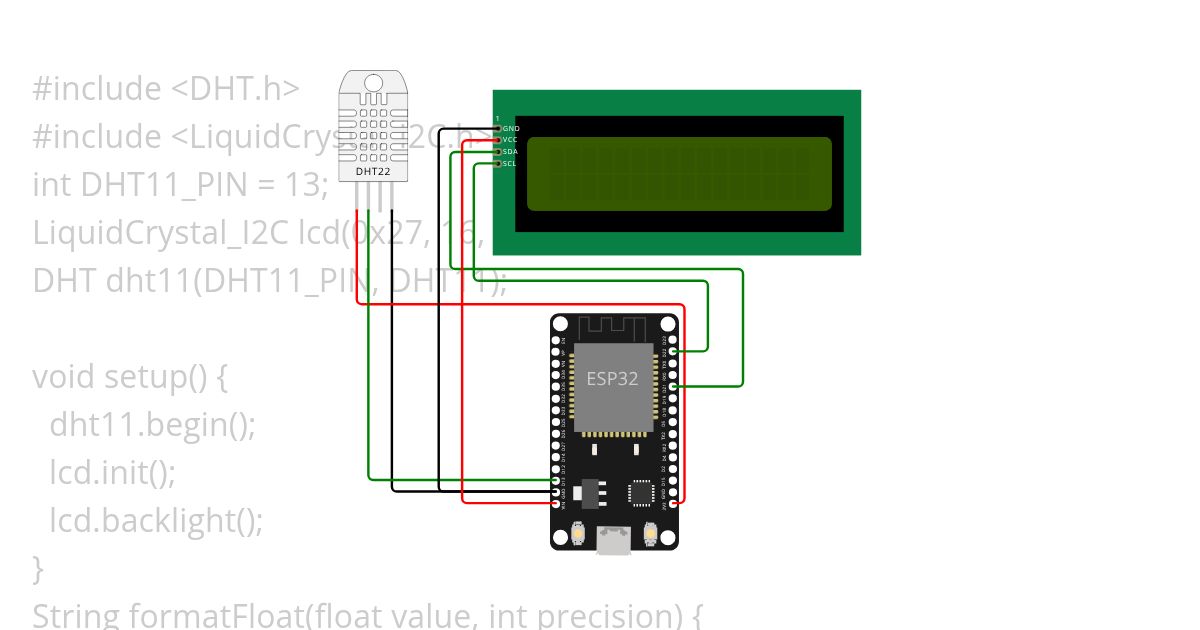 program 13 (LCDIC2 dengan Sensor Suhu DHT22) Copy (3) simulation