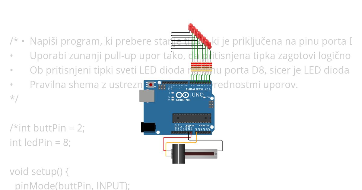 Arduino Uno - AA test, potenciometer w ADC registers (pin A0 only) simulation