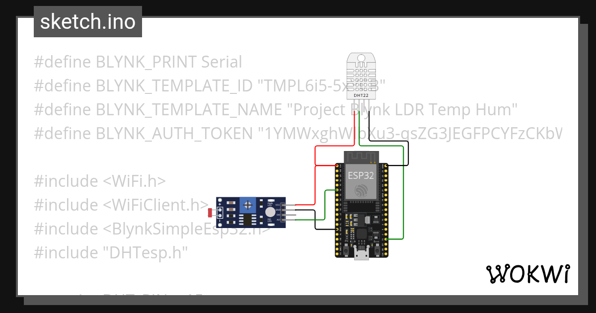 Project Blynk Temp Hum dengan LDR - Wokwi ESP32, STM32, Arduino Simulator