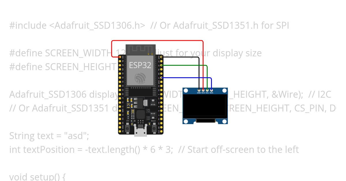 oled using esp32 move left to right simulation