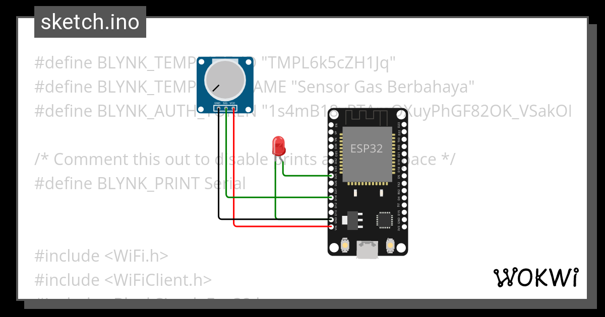 Sensor Gas Berbahaya - Wokwi ESP32, STM32, Arduino Simulator