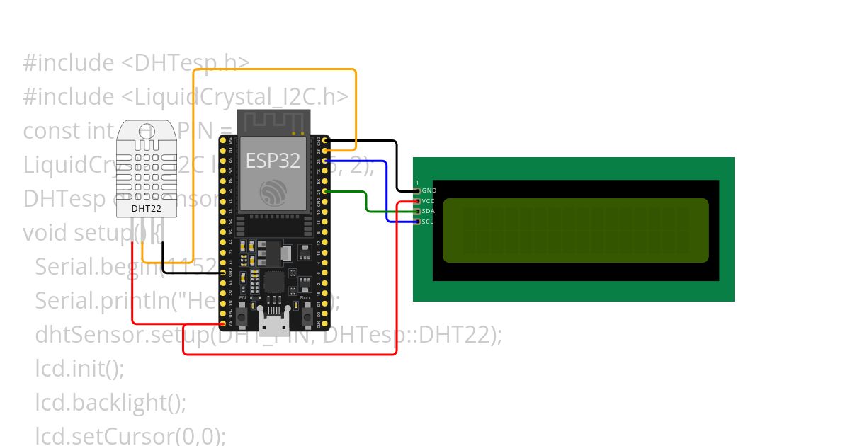 ESP32+DHT22+LCD 16X2 I2C Copy simulation