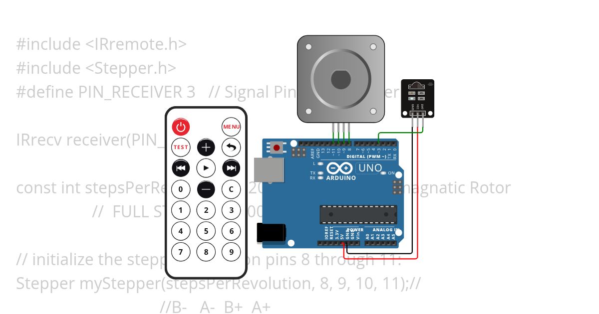 Quiz example Stepper motor with IR remote connected to IR receiver simulation