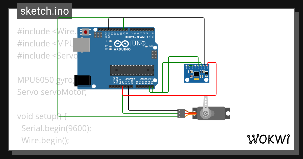 implementasi gyroscope,accelerometer dan servo pada arduino - Wokwi ...