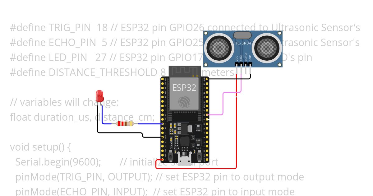 Ultrasonic Distance Sensor 1 LED simulation