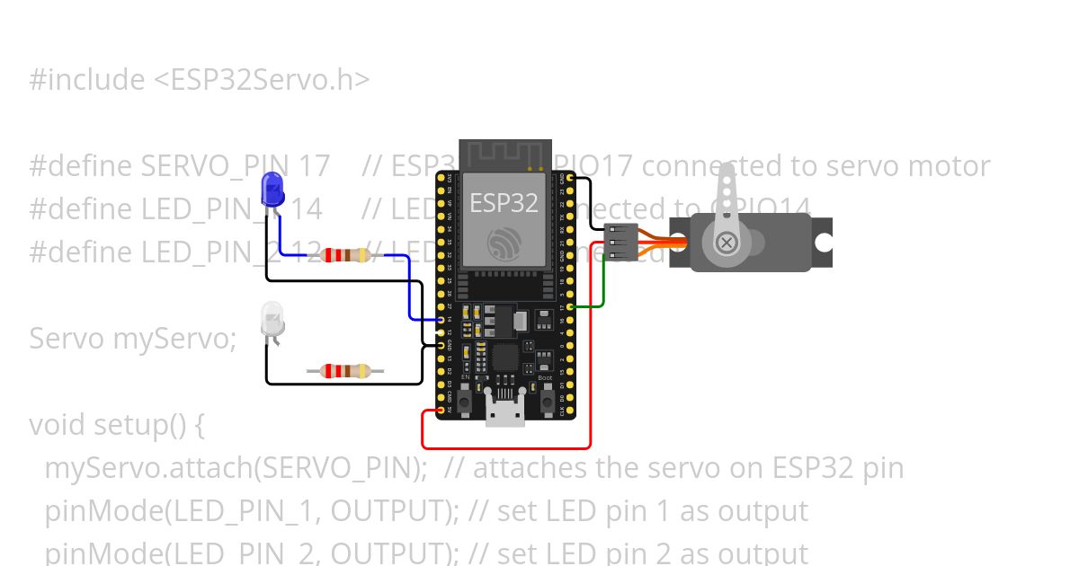 Servo, 2 LED simulation