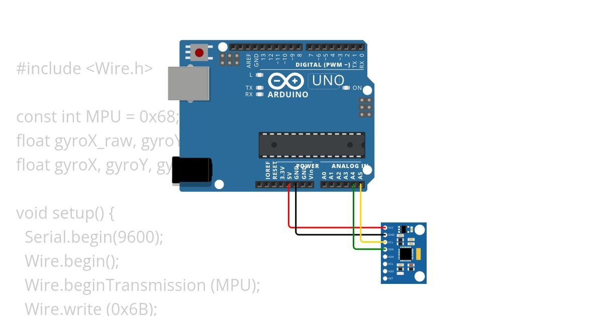 Arduino MPU6050 tanpa library (Gyroscope) simulation