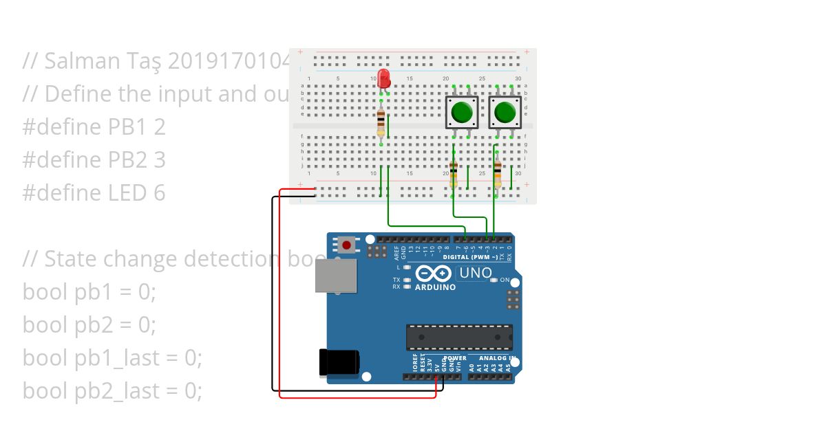 Control the Brightness of Led using push buttons  simulation