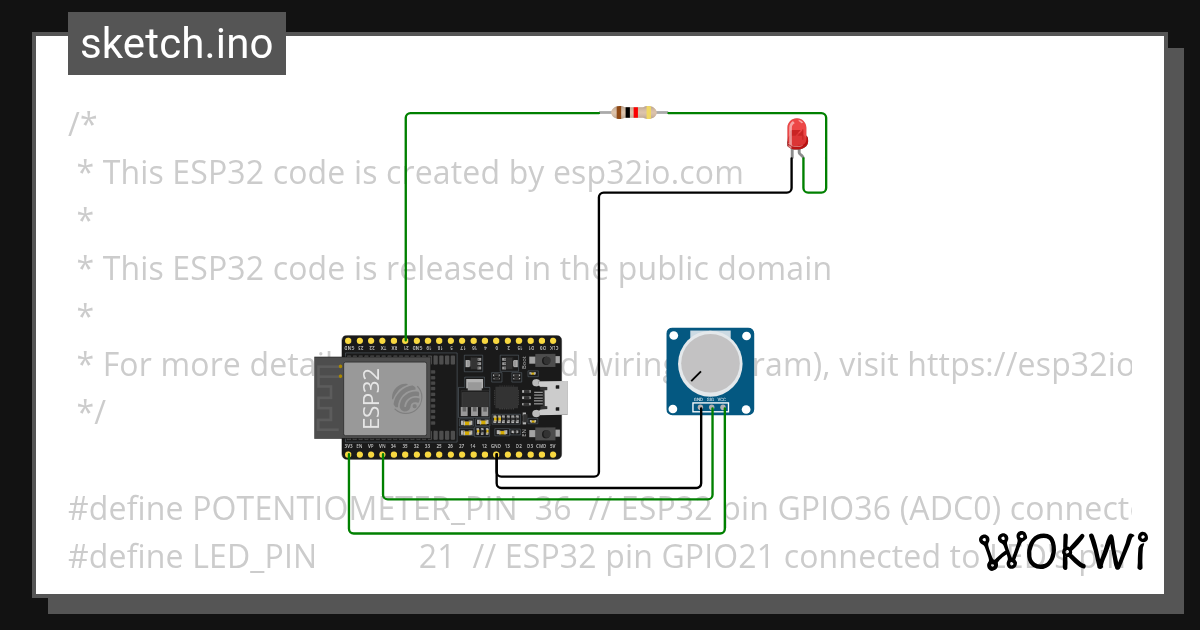 Potentiometer Fade Led Wokwi ESP32, STM32, Arduino Simulator