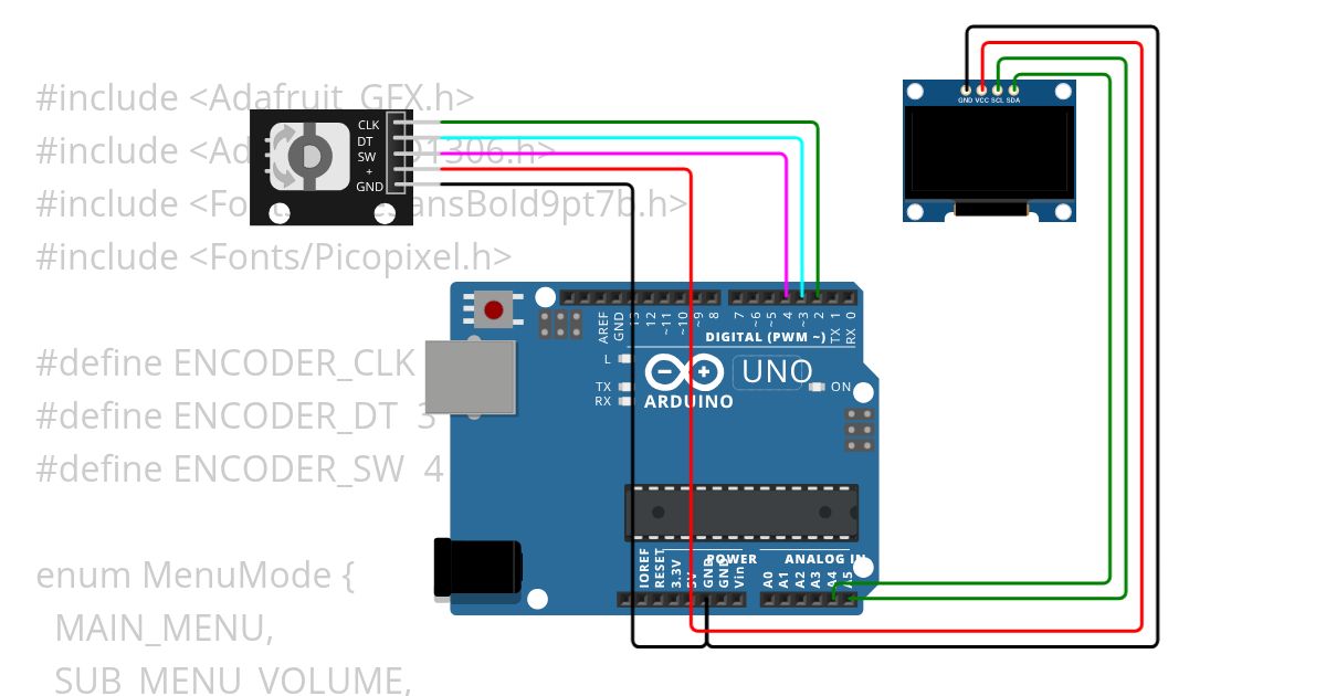 Rotary encoder OLED volume control 2 simulation