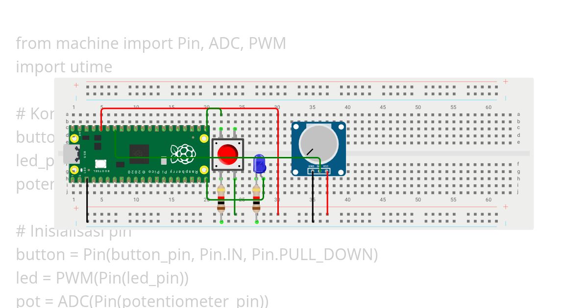 works pico push button potensiometer simulation