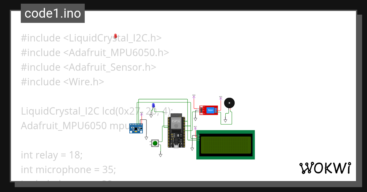 ESP32 Vibration Alarm Baby in Car Wokwi ESP32, STM32, Arduino Simulator
