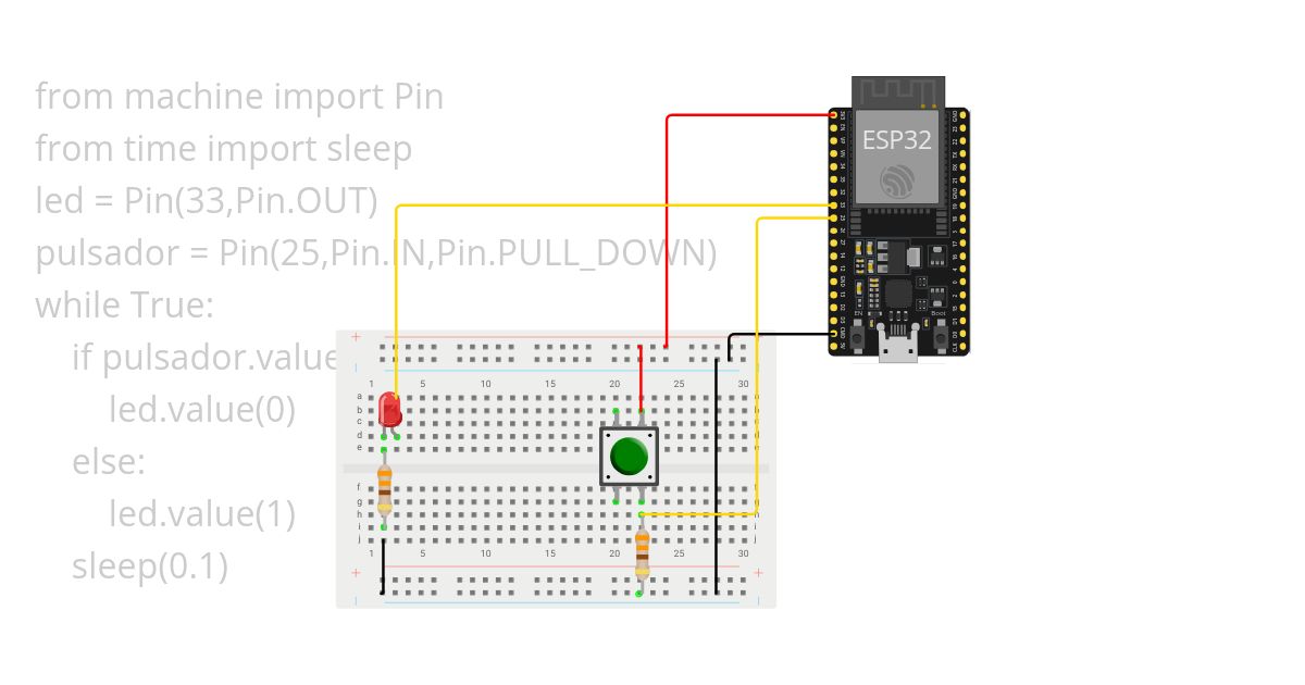 LED con pulsador ESP32 simulation