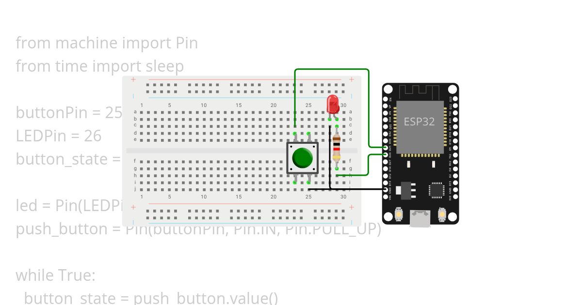 Botón LED ESP32 MicroPython simulation