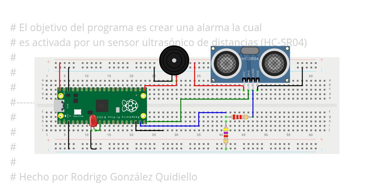 Alarma con sensor ultrasónico (MicroPython) simulation