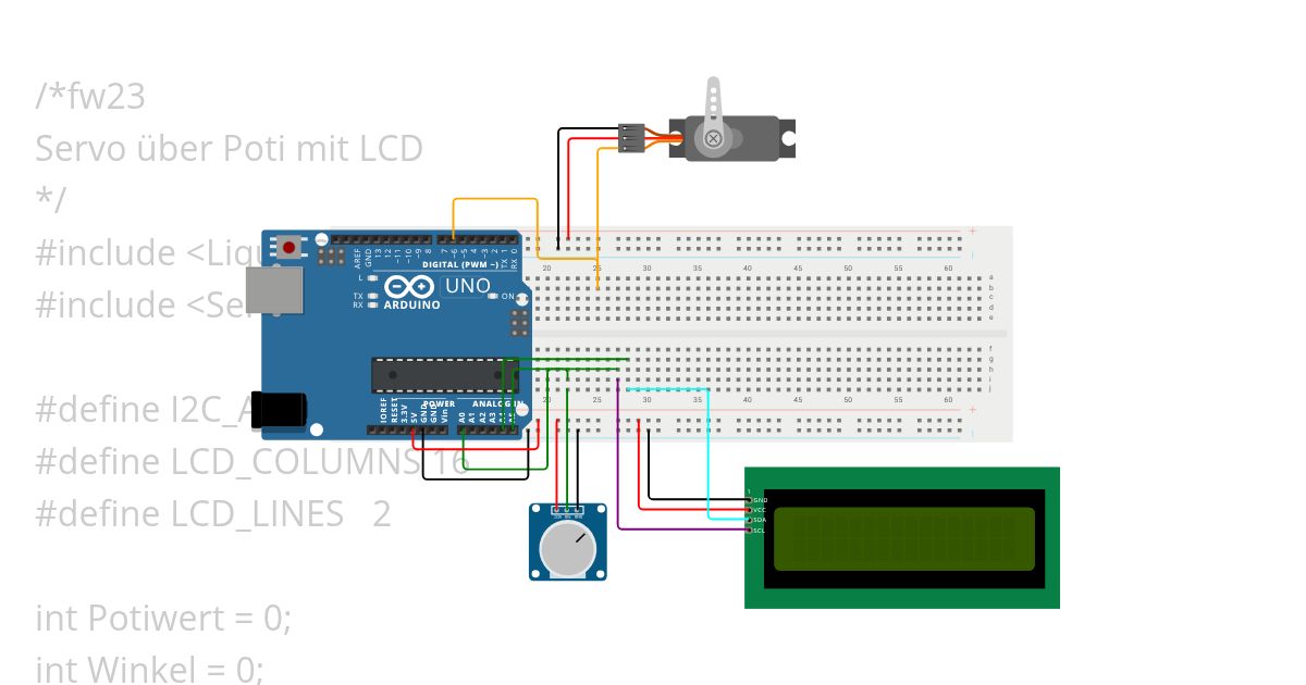 Servo über Poti mit LCD simulation