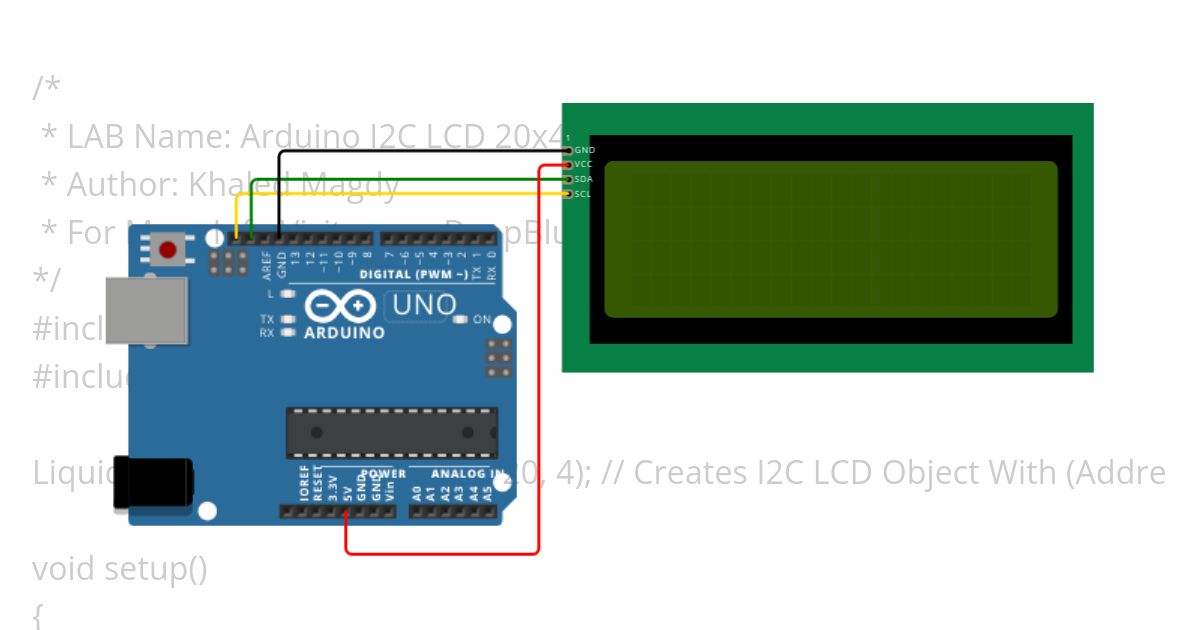 Arduino LCD 20x4 I2C Example simulation