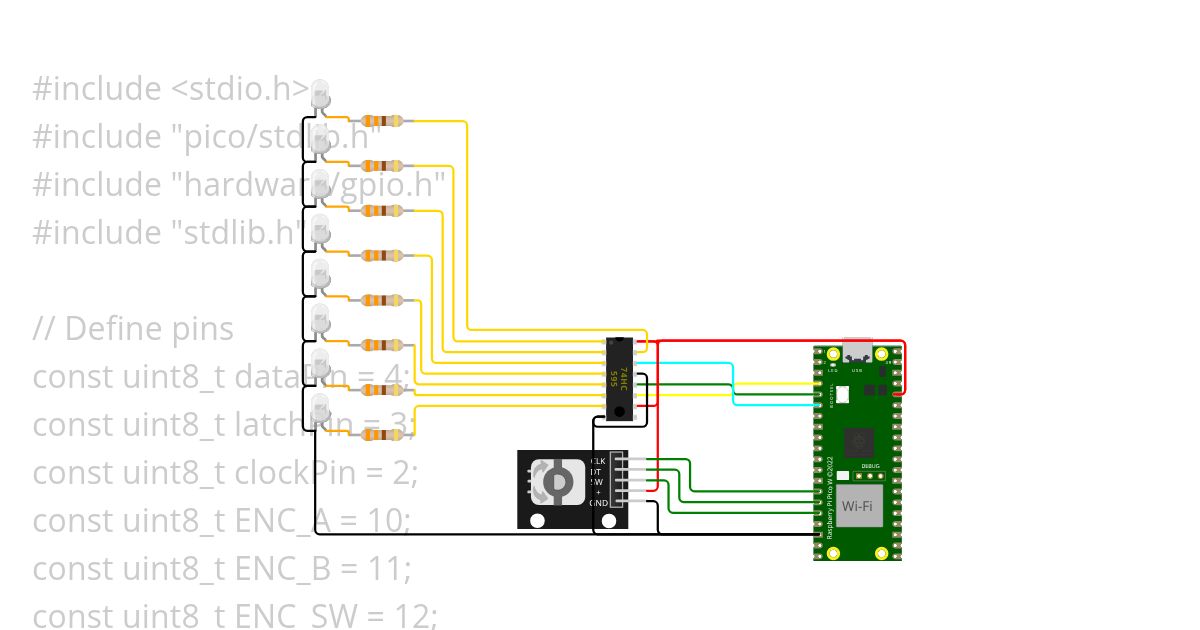 C++ Shift register with rotary encoder input simulation