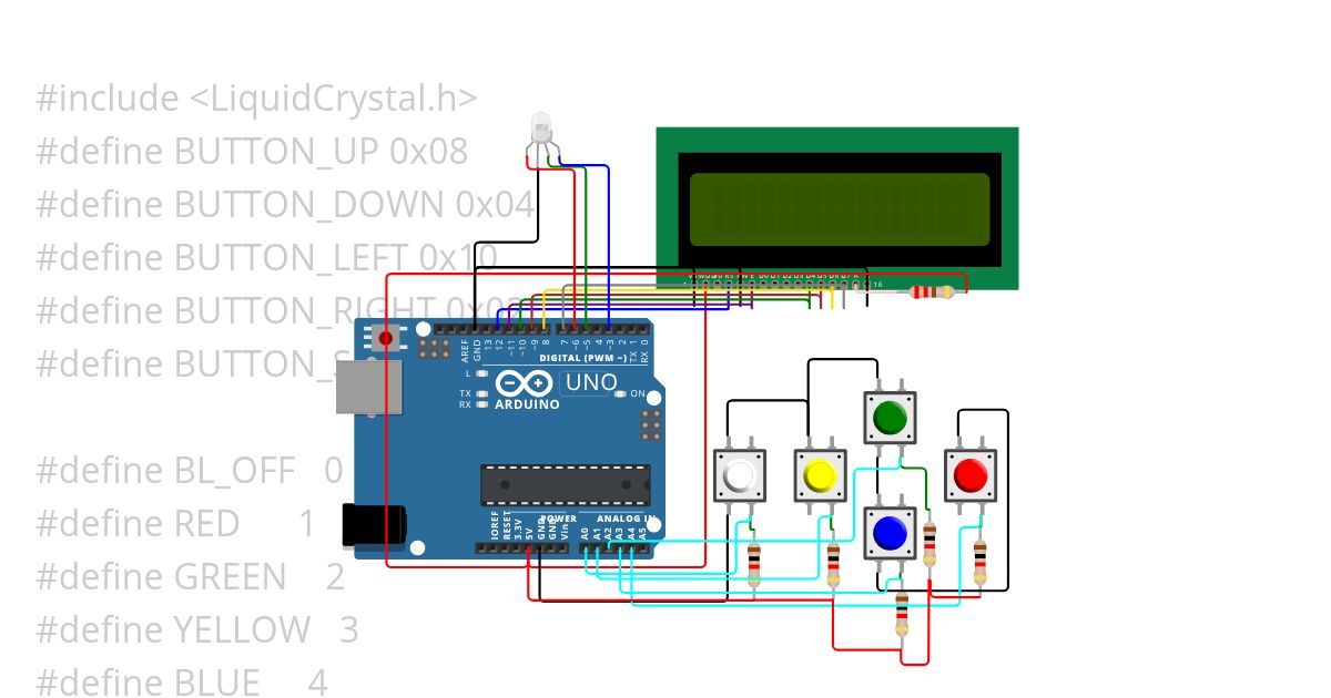 4 buton ve lcd ekran devresi  simulation
