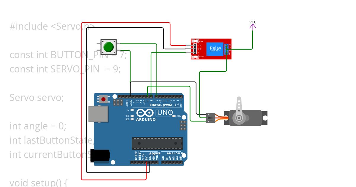 servo motor - relay ve buton devresi  simulation