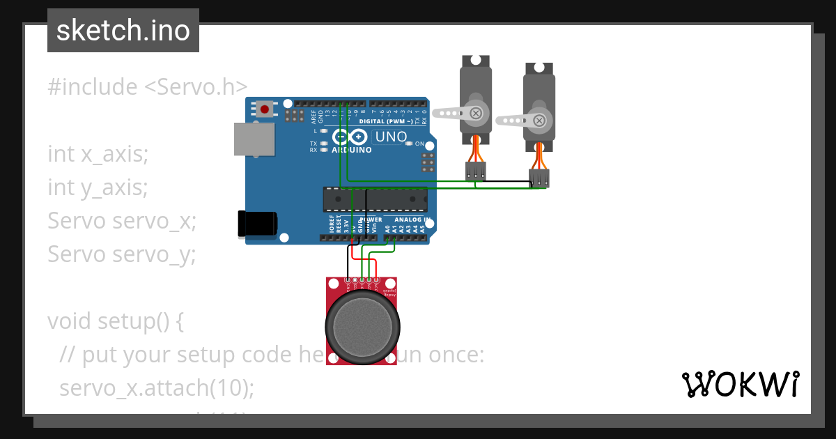 Dual Servo Control with a Joystick Wokwi ESP32, STM32, Arduino Simulator