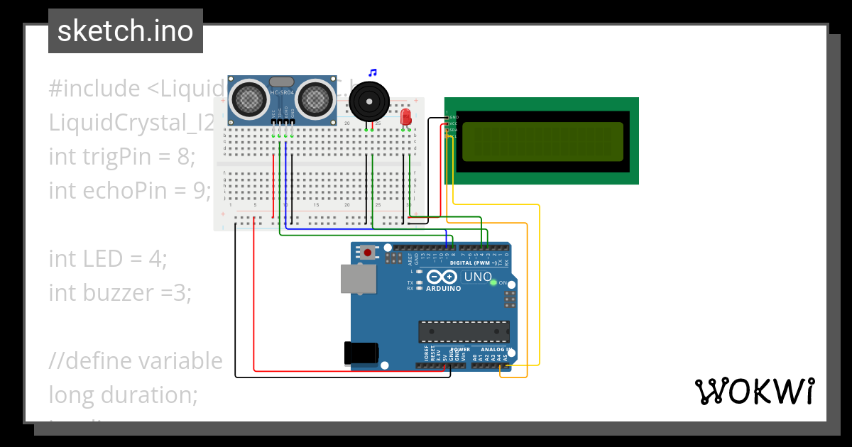 ultrasonic sensor with LCD 1 - Wokwi ESP32, STM32, Arduino Simulator