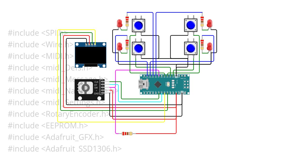 Midi_Controller_4_Foots_Encoder_Oled_FreeMenu simulation