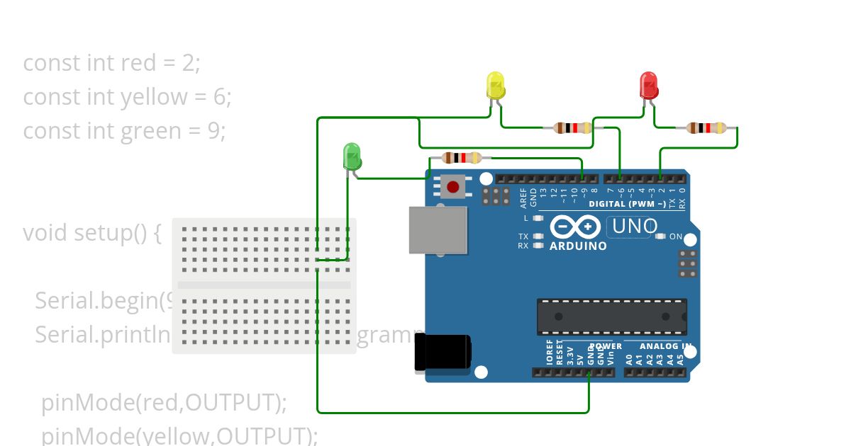 LED Blinking with three led blinking with serial. simulation