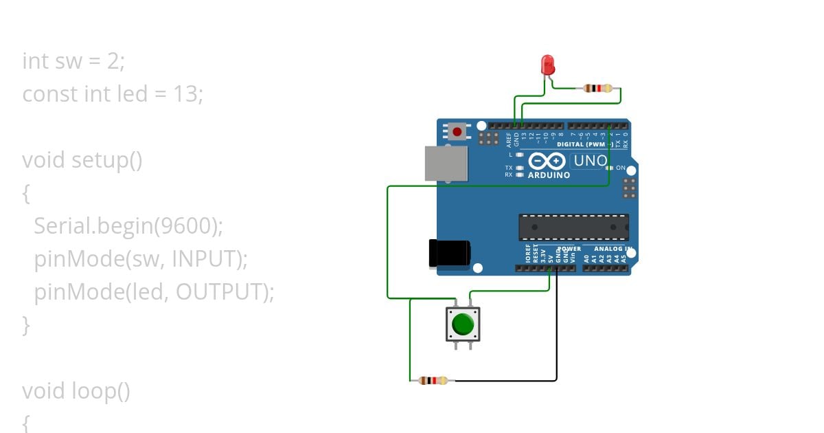 LED blibking witg switch button simulation