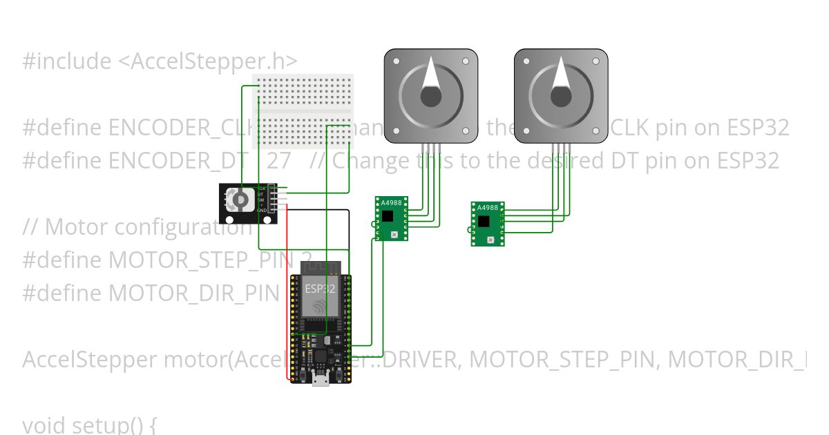 Stepper motor a4988 with rotary encoder with esp32robot arms legs simulation