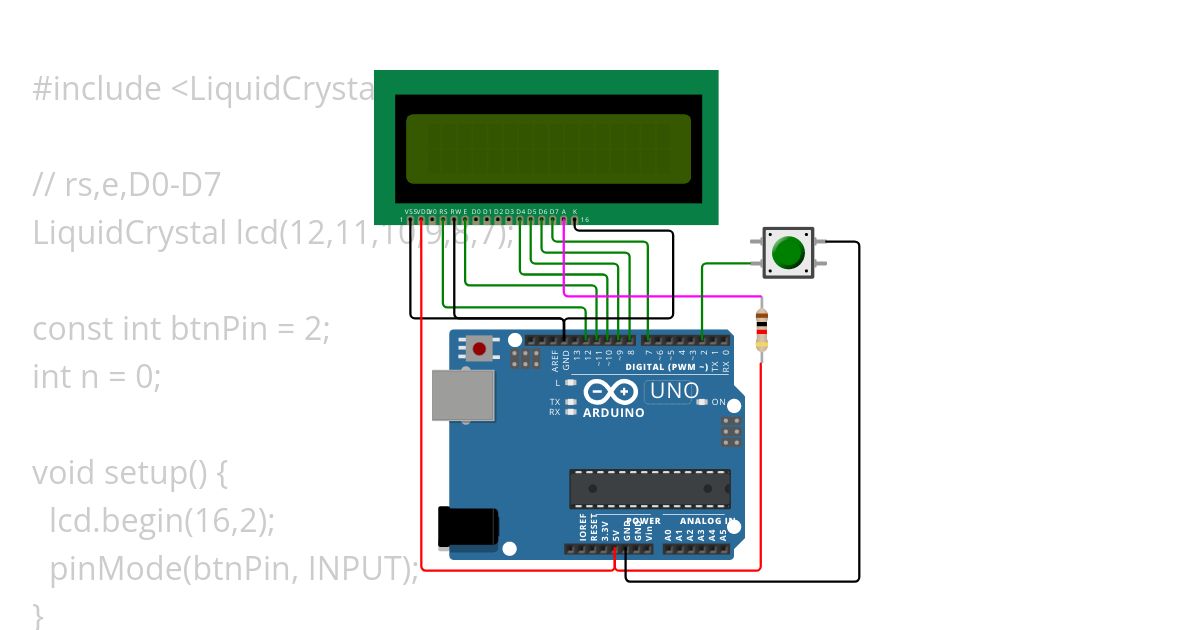 led display 16x2 gumb simulation