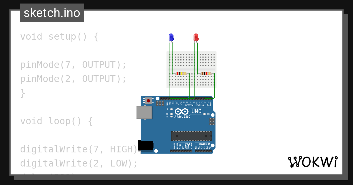 two blinking lights - Wokwi ESP32, STM32, Arduino Simulator