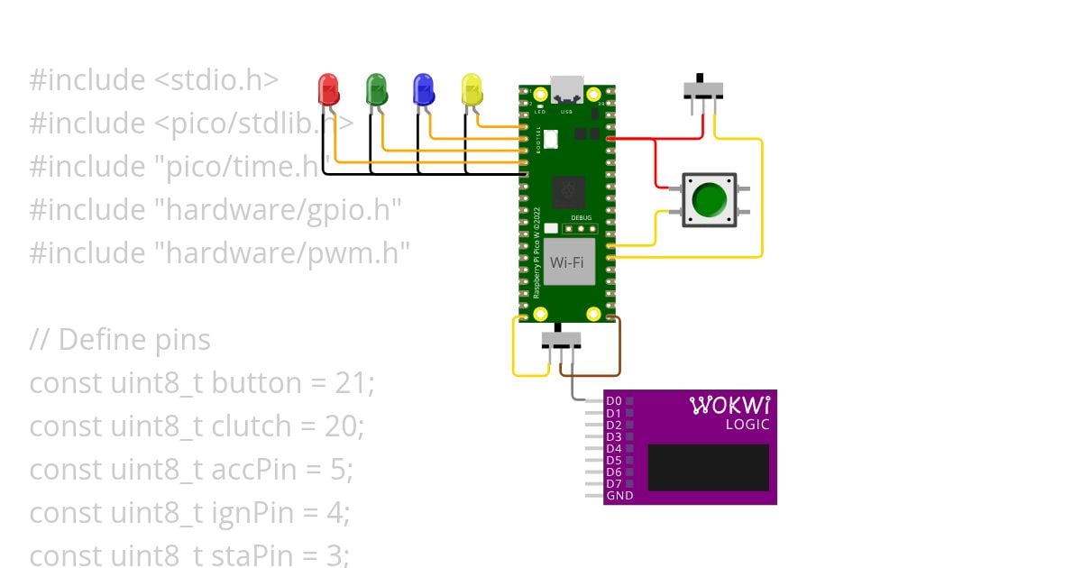 C++ Pico BCM Push button start simulation