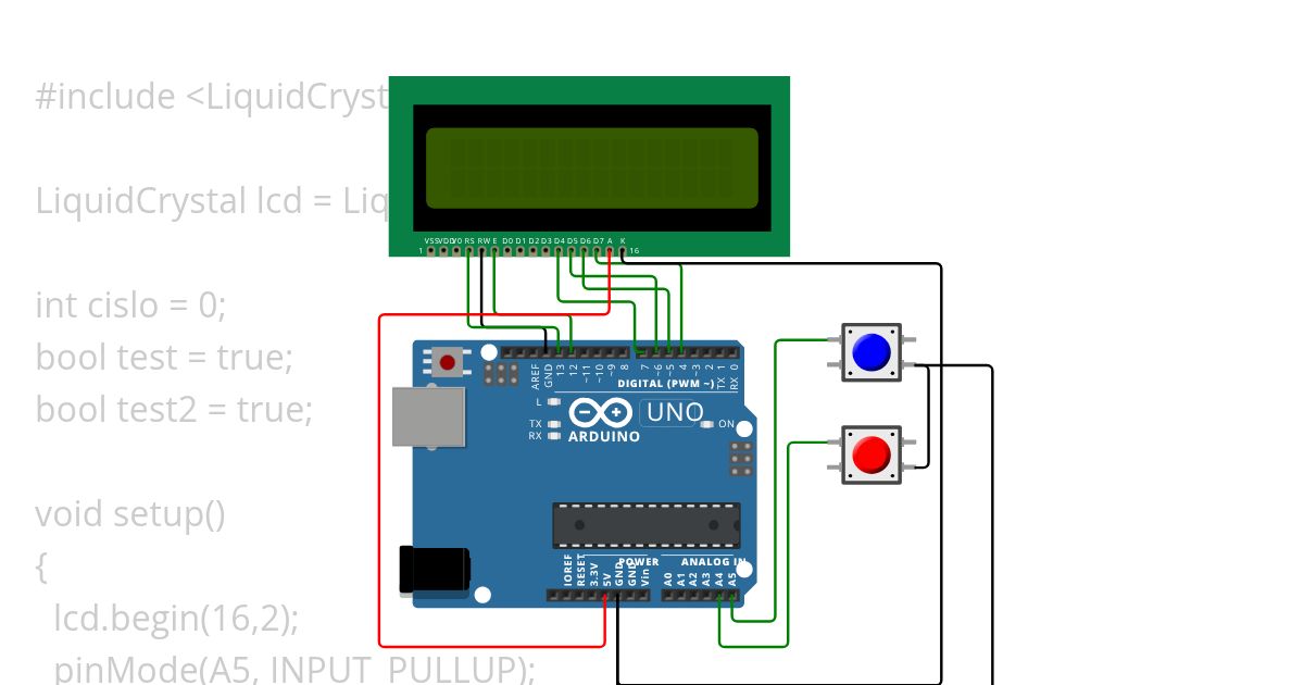 lcd display a tlačidlo +- Copy simulation
