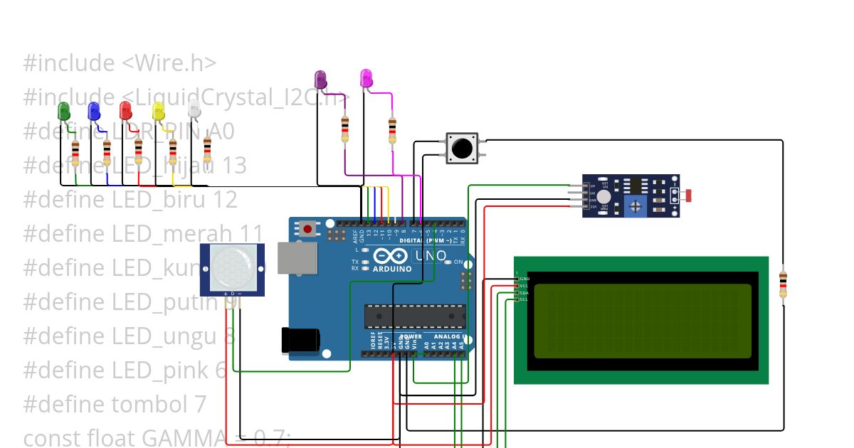 lampu otomatis LDR+PIR+BUTTON  Copy simulation