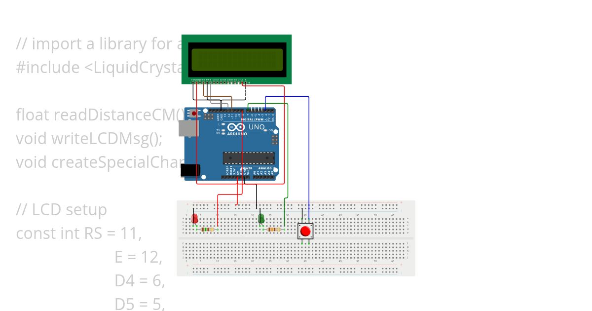 2 diodes + 1 button & distance sensor (maybe future idea) simulation