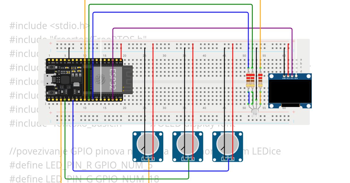 UIoT projekt, RGB led + 3 pot + oled simulation