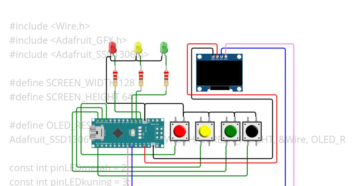 4 tombol 3 led OLED simulation