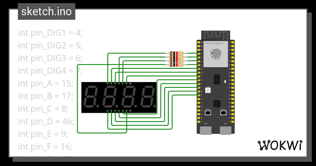 Seven Segment Display Four Digits Wokwi Esp32 Stm32 Arduino Simulator 2551