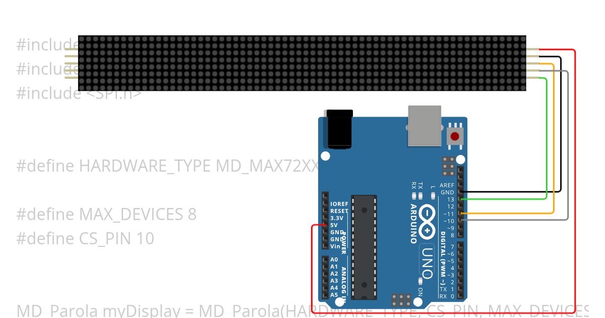 MAX7219 Dot Matrix LED Module-MD_Parola Lib simulation