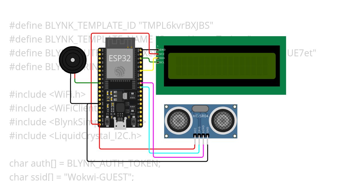 ESP32-LCD-Ultrasonic-Buzzer_Blynk simulation