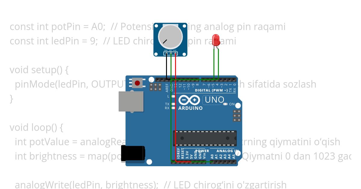 #120.Potensiometrni dastur orqali boshqarish mumkinmi? Kod orqali tushuntiring Copy (2) simulation