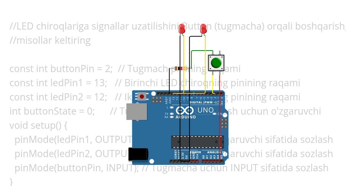 LED chiroqlariga signallar uzatilishini Button #89 Copy (2) simulation