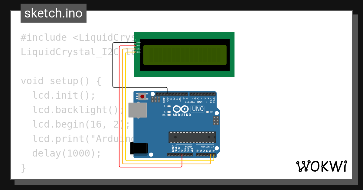 Sketch LCD I2C - Wokwi ESP32, STM32, Arduino Simulator