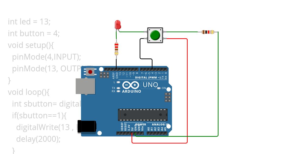 led blink push button simulation