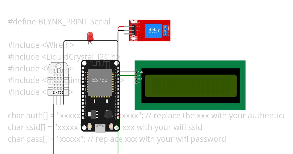 ESP32-DHT22-LCD simulation