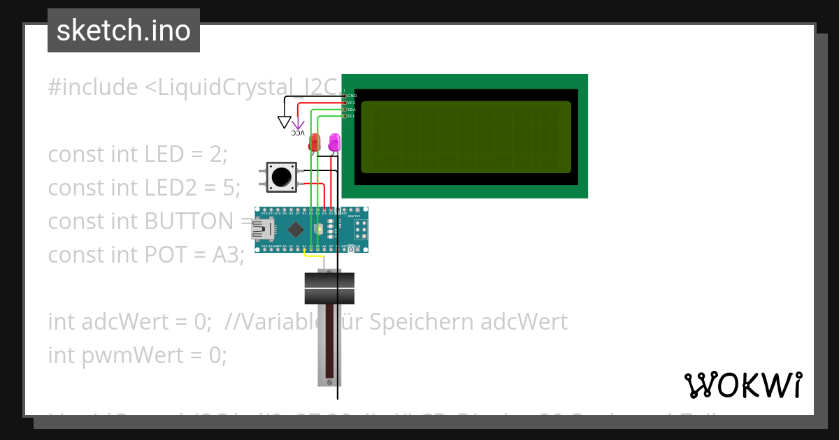 Potentiometer PWM mit LCD - Wokwi ESP32, STM32, Arduino Simulator