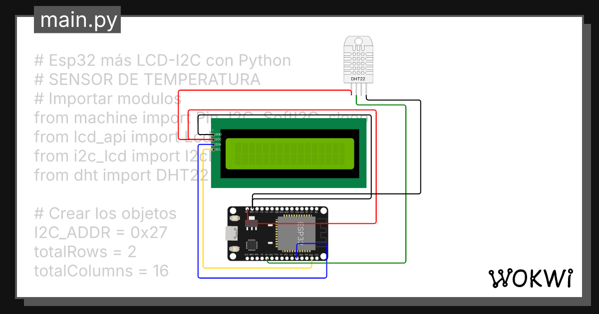 LCD sensor de temperatura - Wokwi ESP32, STM32, Arduino Simulator