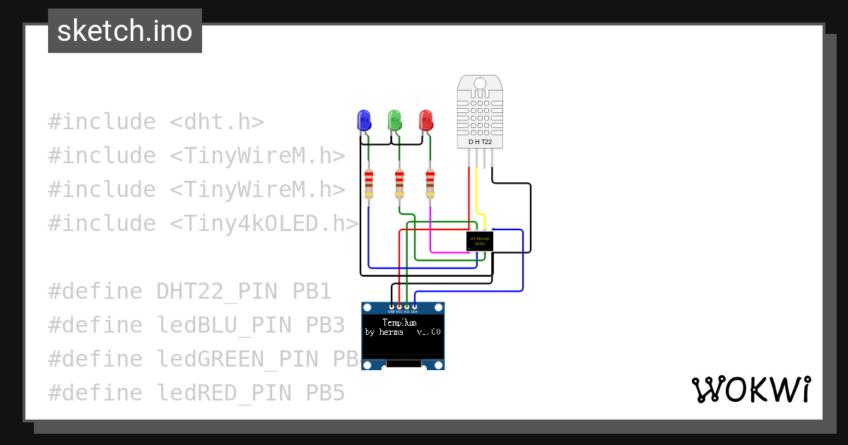 DHT22-OLED-ATtiny85 - Wokwi ESP32, STM32, Arduino Simulator