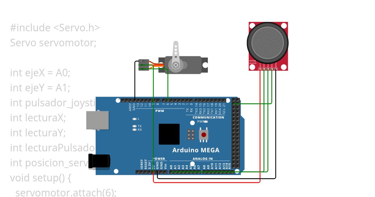 joystick y un servo simulation